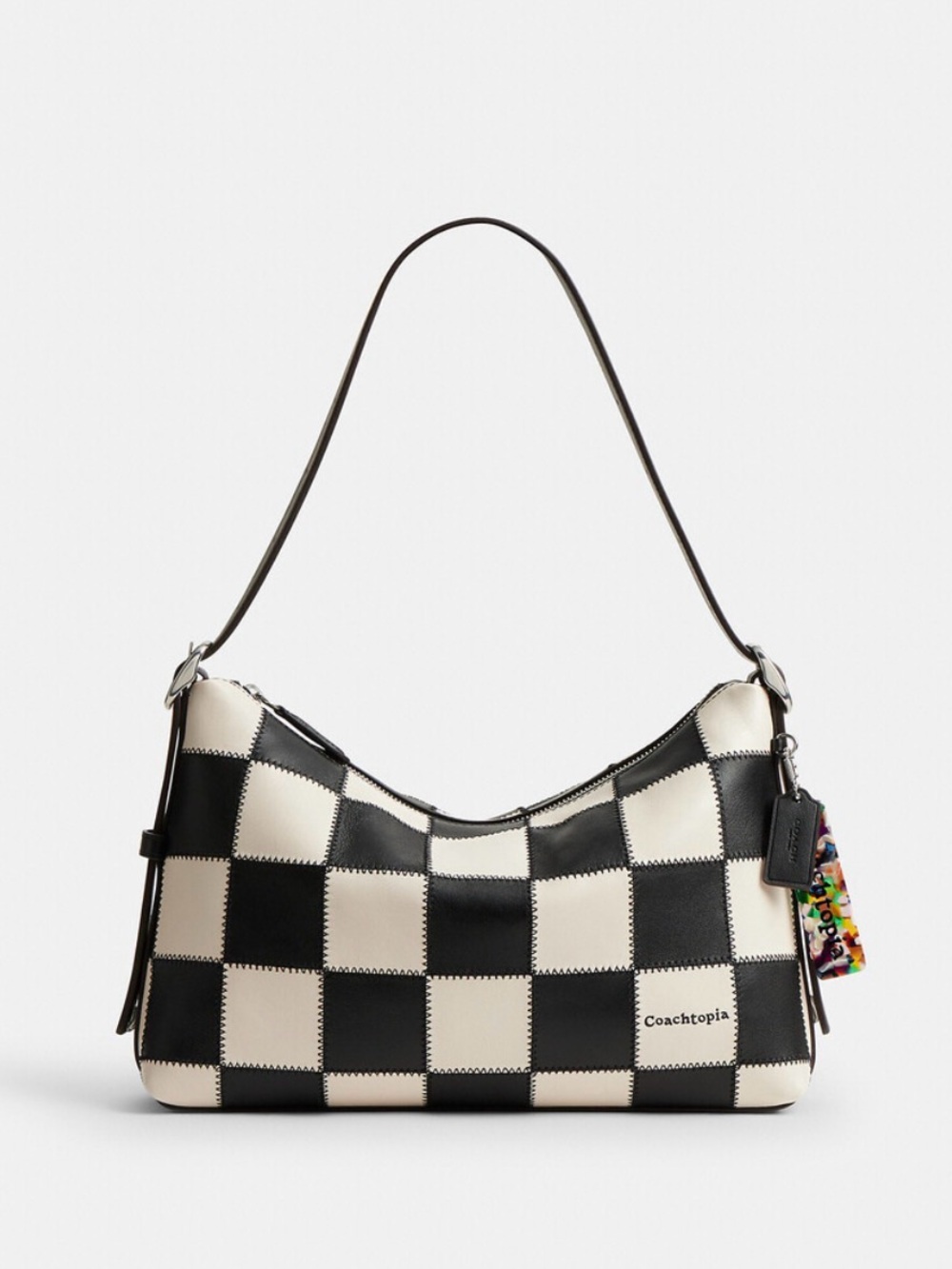 Coach Coachtopia Black and Cream Checker Shoulder Bag